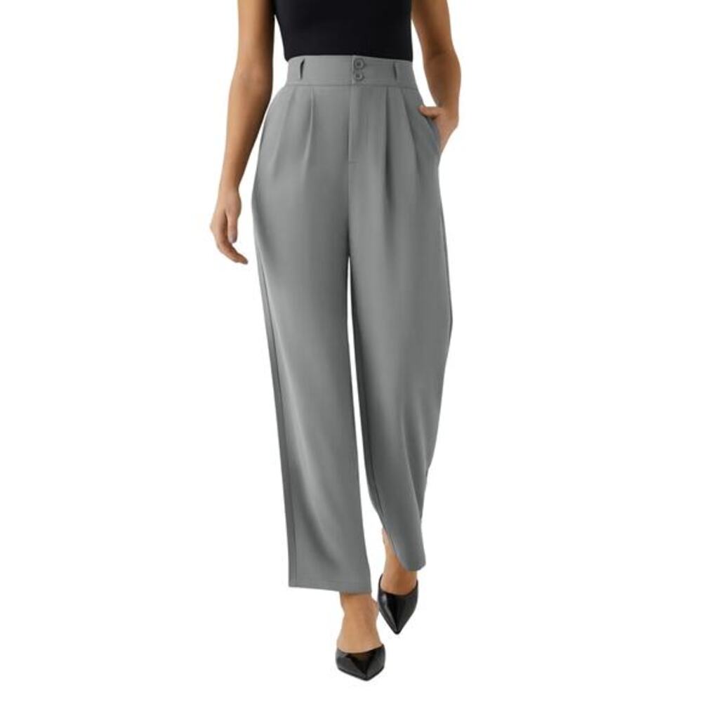 Halara Womens High Waisted‎ Button Gray Shirred Straight Leg Work Pants Size XL